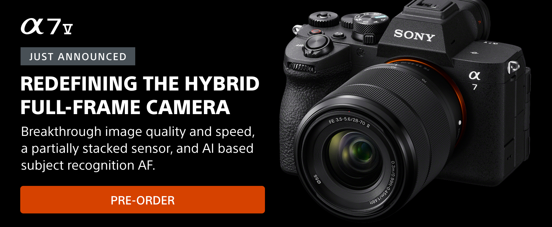 banner ad promoting pre-order of the new Alpha 7 V camera Banner image