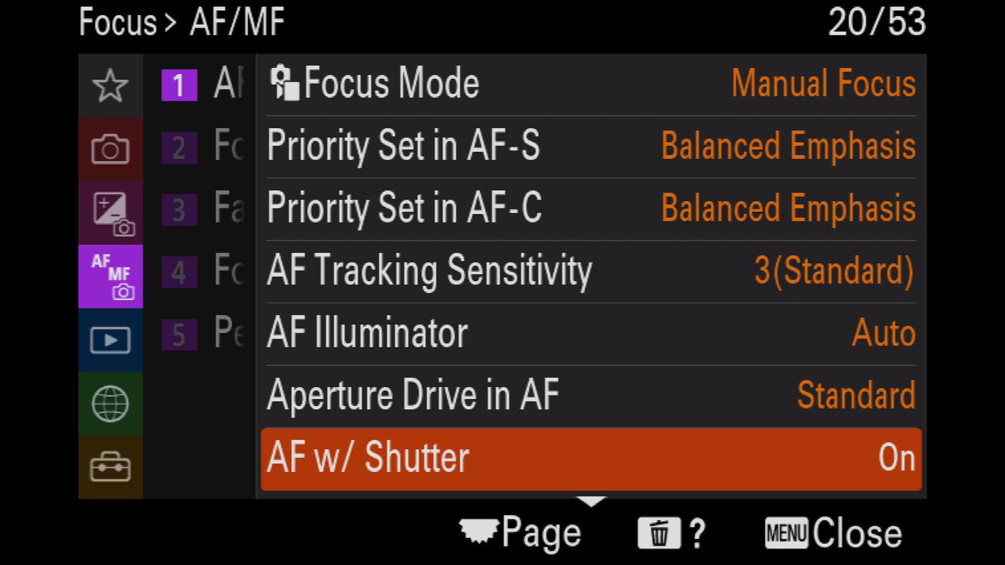 AF W/ Shutter On Back Button Menu Setting