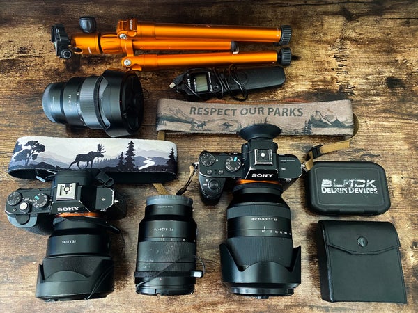 Photo by Christina Adele. What's in my bag. My Sony Alpha cameras and lenses.