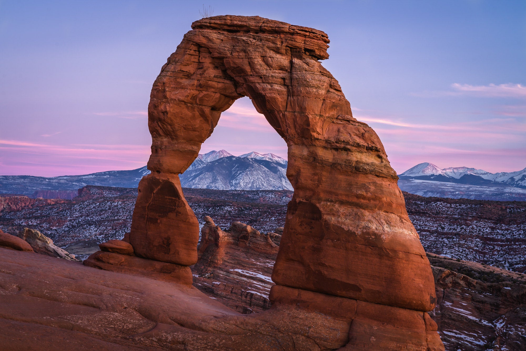 A post-sunset glow on the famous Delicate Arch in Utah’s Arches National Park. Photo by Dylan McMains. Sony Alpha 7R II. Sony 85mm f/1.8. 1/13-sec., f/11, ISO 100