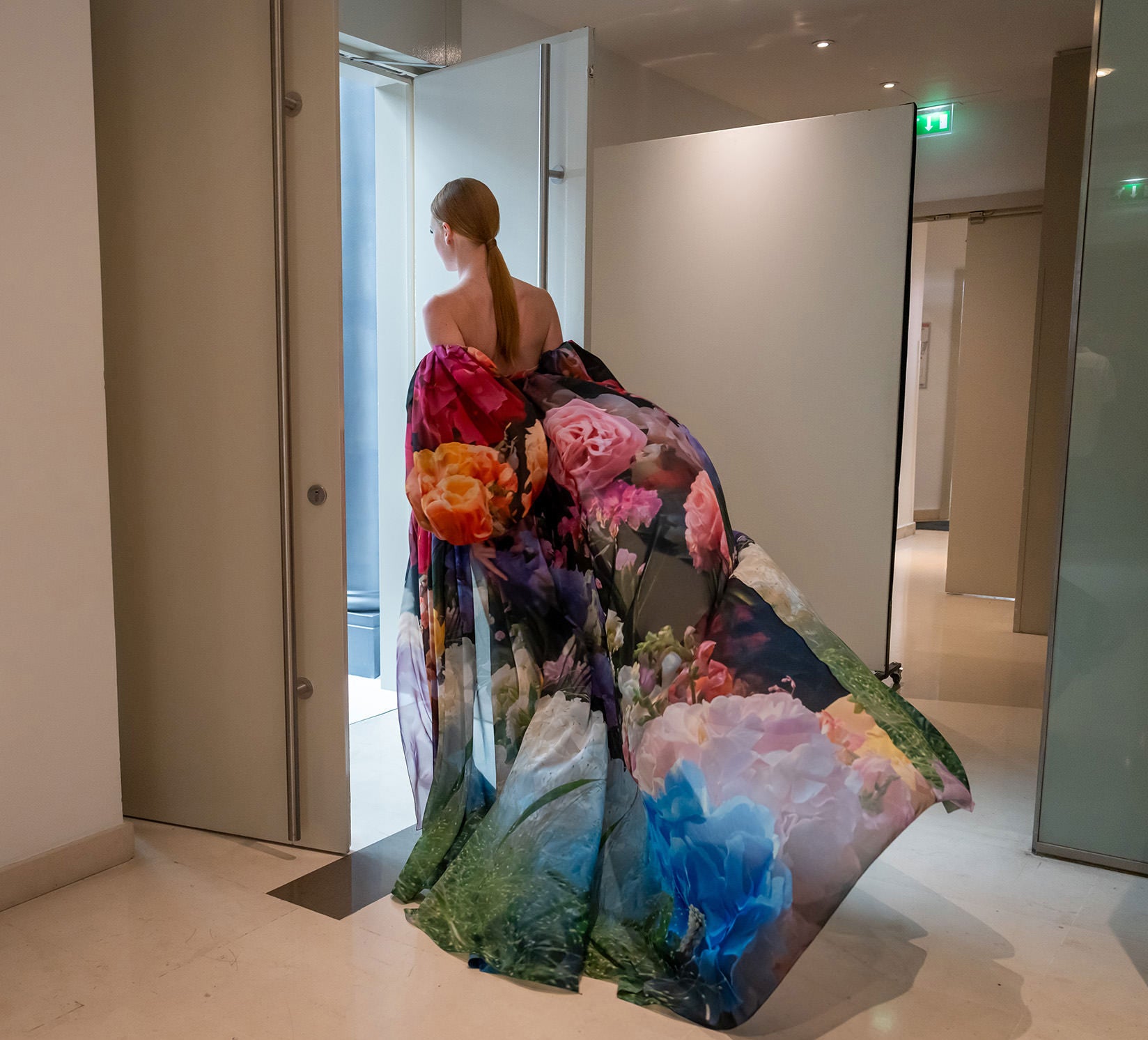 Backstage at the Yanina Couture fashion show, Paris. Photo by Nino Rakichevich. Sony Alpha 7R V. Sony 24-70mm f/2.8 G Master II. 1/250-sec., f/2.8, ISO 2000