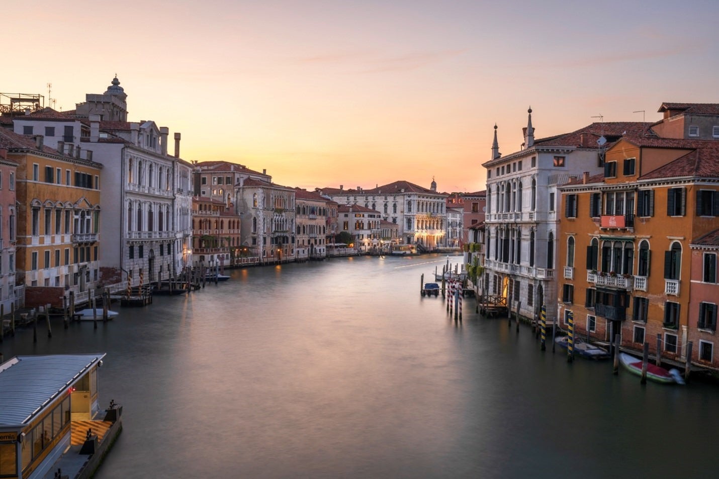 “Grand Canal bathed in the warm embrace of sunset in Venice, Italy.” Photo by Raj Bose. Sony Alpha 7R V. Sony 16-35mm f/2.8 G Master. 15-sec., f/6.3, ISO 80