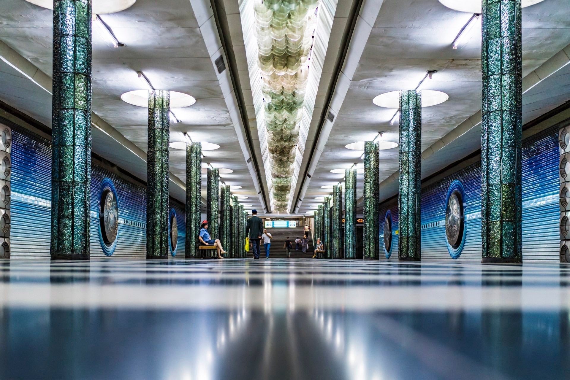Wide shot of an empty airport concourse