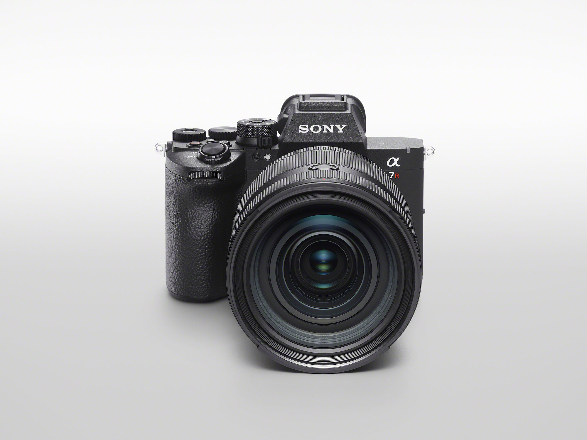 Sony Alpha 7R VI camera with 28-70mm F2 GM lens, front and top view